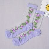 3 Pairs Women Floral Lace Mesh Spring Summer Socks Lightweight Breathable Mid Tube Socks - KawaSocks